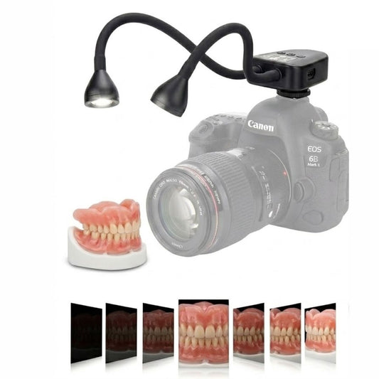 Iluminación LED Dual para Fotografía Dental – Compatible con Todos los Modelos de Cámara | Brillo Ajustable en 10 Niveles