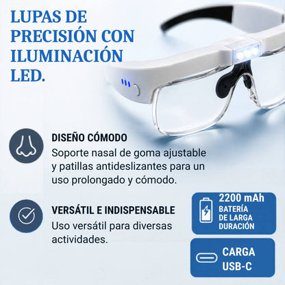 [locale:es] Lupa de precisión con iluminación LED, diseño cómodo y batería de larga duración